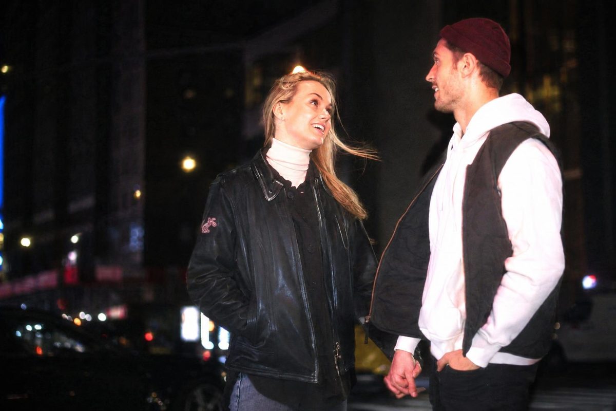 AI-generated: CCD Night Flash AI filter result: couple standing together near a road