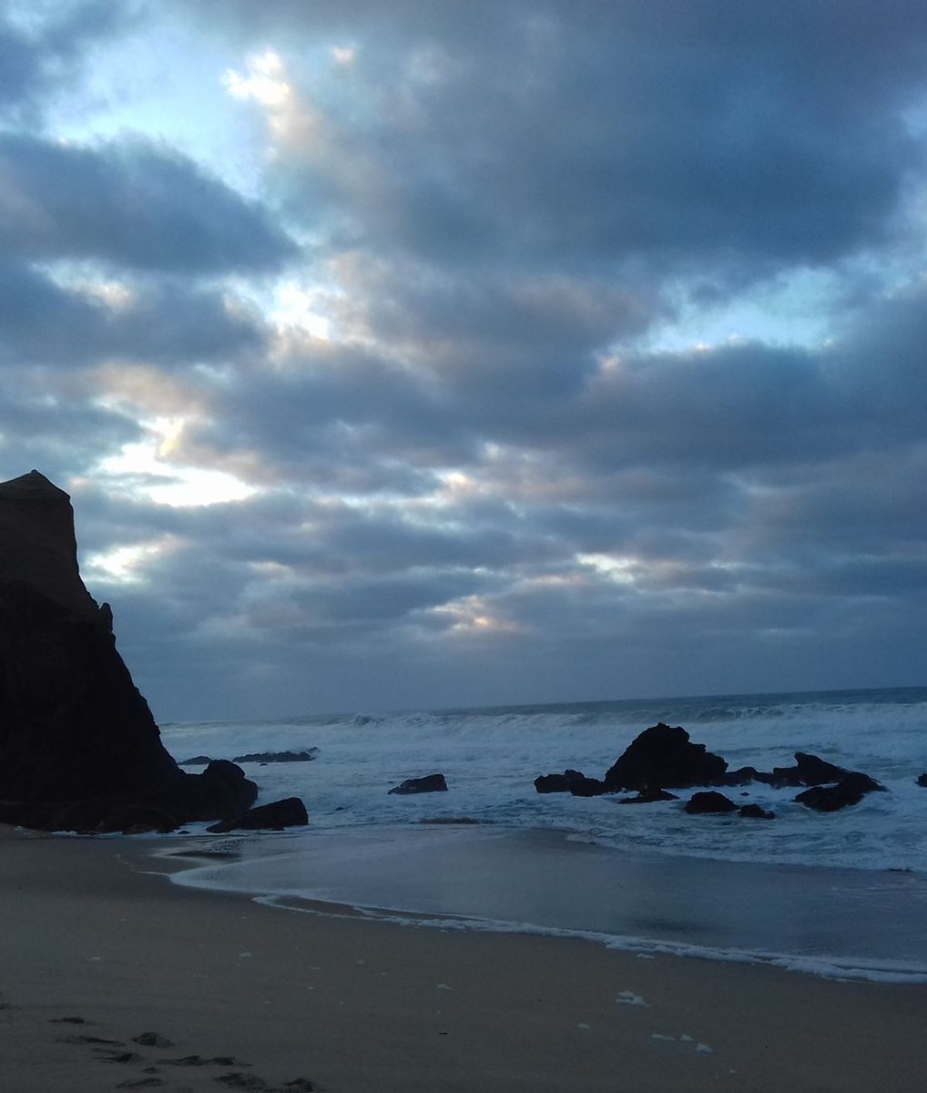 Before: Instant Film Frame AI filter result: rocky beach under a cloudy sky