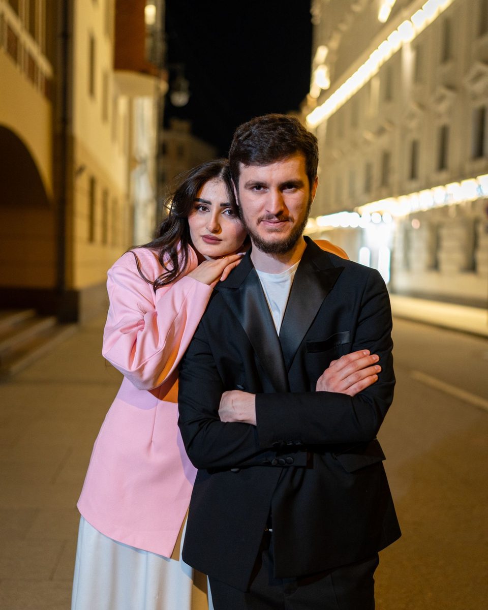 Before: Photobooth Strip AI filter result: stylish couple on a city street at night